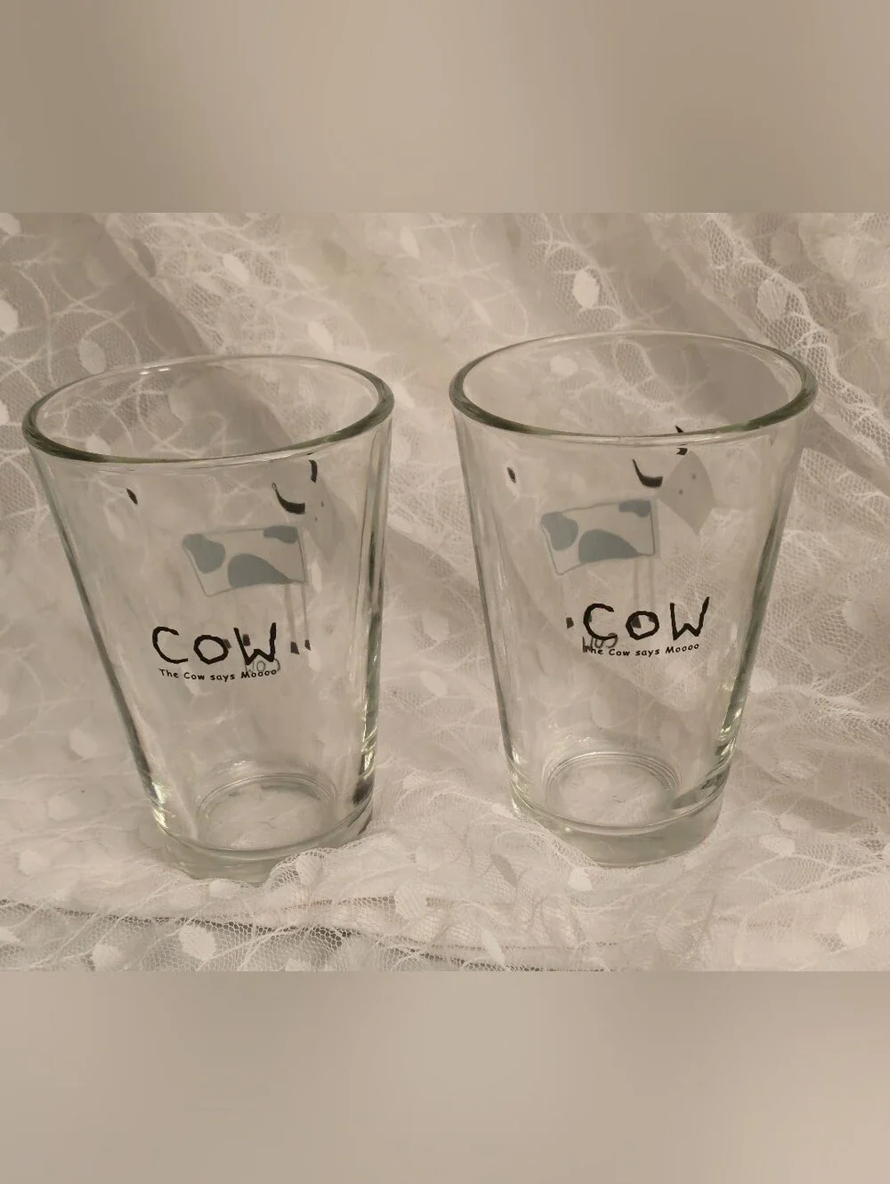 The Cow Says MOO Cute Whimsical Cow Print Clear Drinking Glass - Set of 2